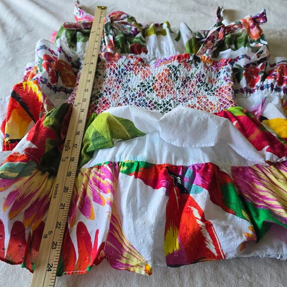 Farm Rio Tropical Floral Tiered Midi Dress Sz S Smocked Ruffle Boho QuietLuxury - Picture 6 of 9